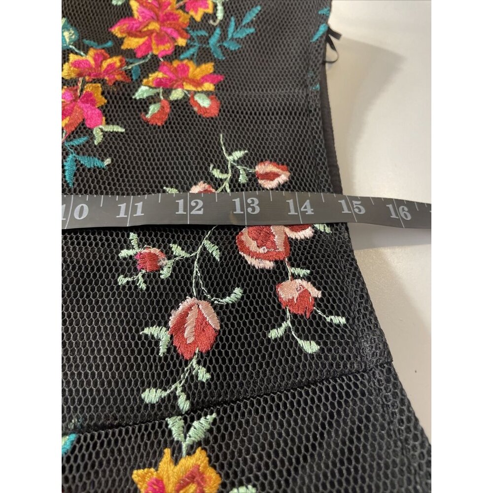 Top Shop Floral Embroidery Black Mini Skirt Mesh Layered Scalloped BOHO Size 2 - Picture 16 of 16